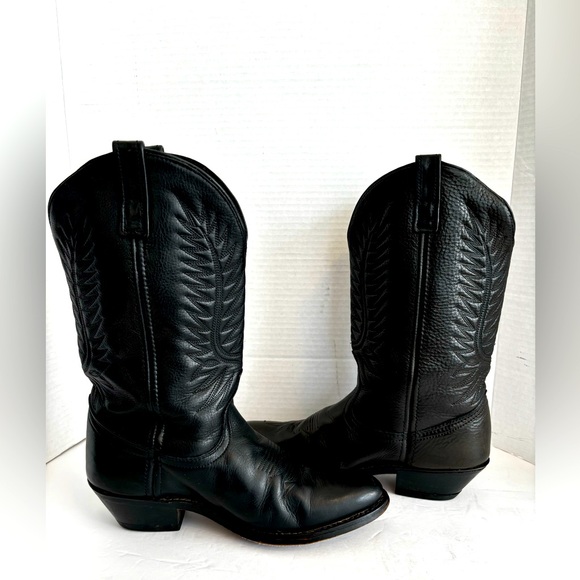 VTG LAREDO BLACK COWGIRL LEATHER BOOTS BIKER RODEO WESTERN RANCH 2” HEEL SZ  7 - Picture 8 of 15